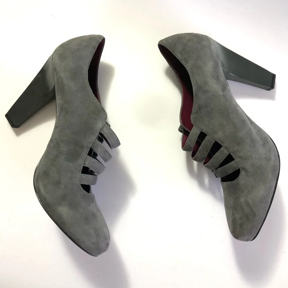 Enzo Angiolini Calandra Gray Suede Buckle Pumps
